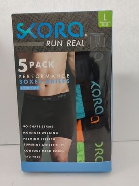 5 Pk SKORA RUN REAL Long Leg Performance Micro Boxer Briefs Men's SZ L 36-38
